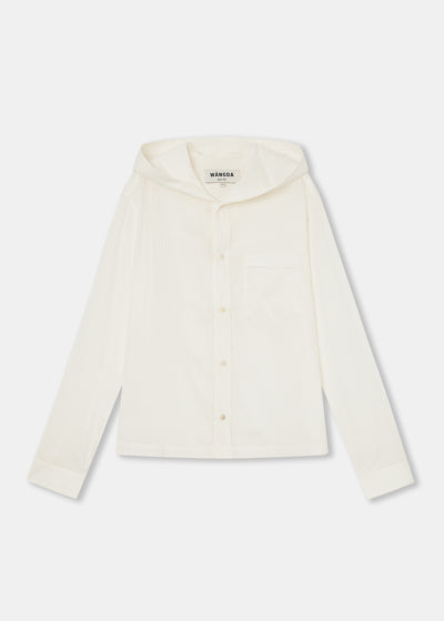 White Shadow-Stripe Hoodie Shirt