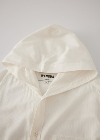 White Shadow-Stripe Hoodie Shirt