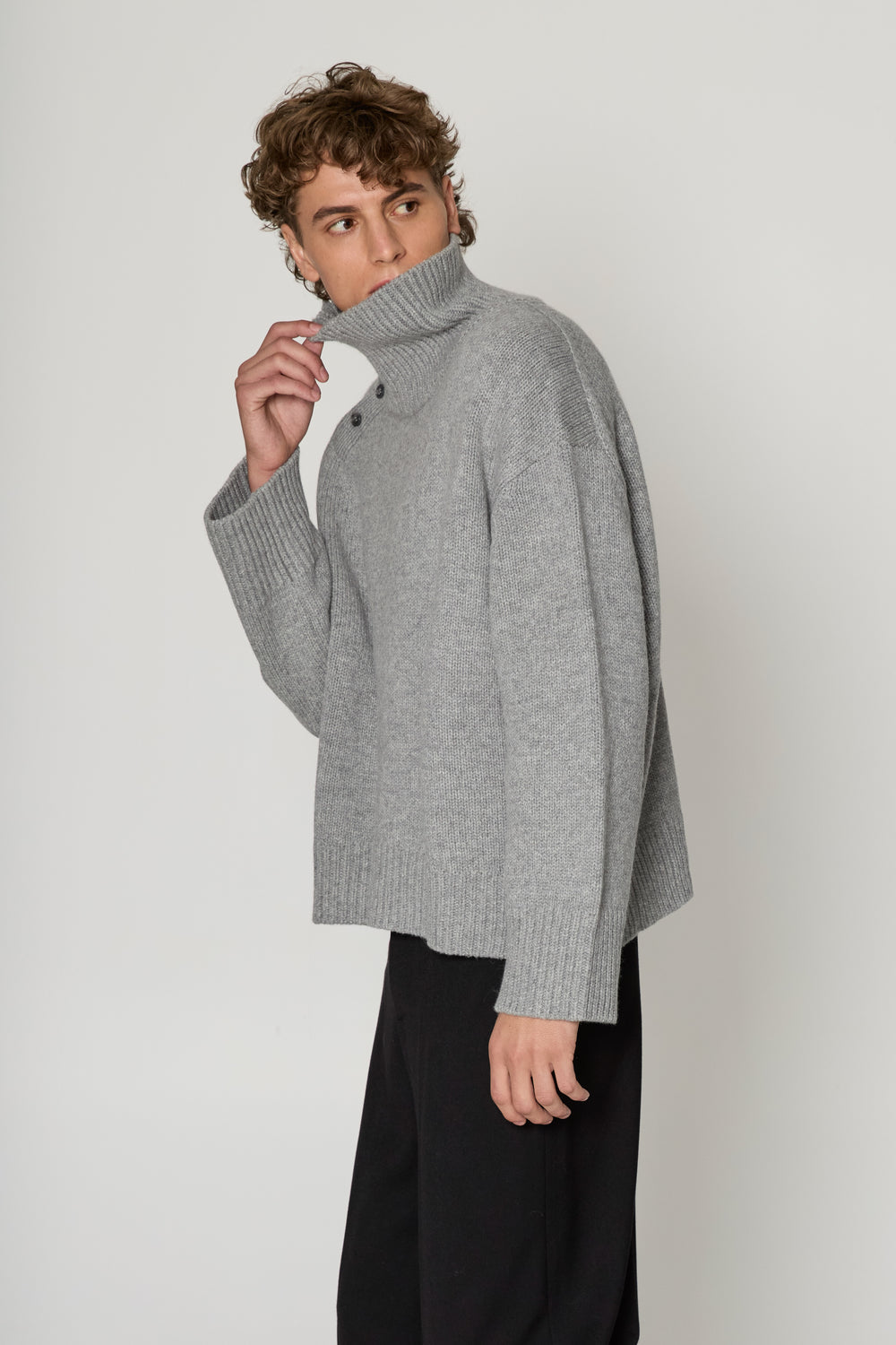 Grey Oversized Cashmere Turtleneck